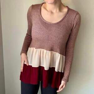 Double Zero Baby Doll Ruffle Sweater Autumn Fall Sparkle festive cozy cabincore